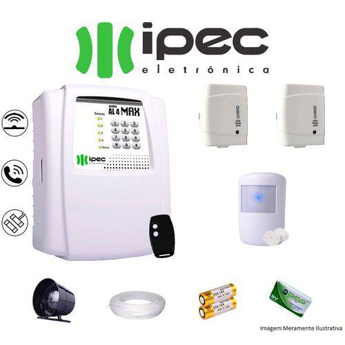 Kit de Alarme Residencial IPEC com 2 Sensores Magnético 1 Sensor Infravermelho S/ Fio C/Cabo