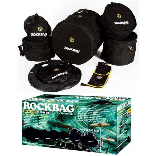 Kit de Bags Rockbag Rb22902b Fusion com 7 Peças para Bateria com Bags para Tambores, Pratos e Caixa