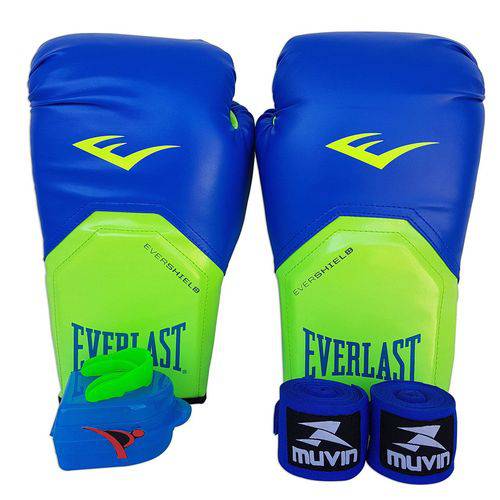 Kit de Boxe / Muay Thai 12oz - Azul com Verde - Pro Style - Everlast