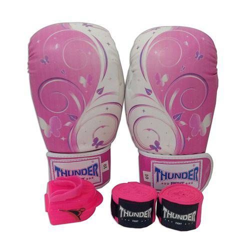 Kit de Boxe / Muay Thai Feminino 10oz - Borboleta Rosa - Thunder Fight