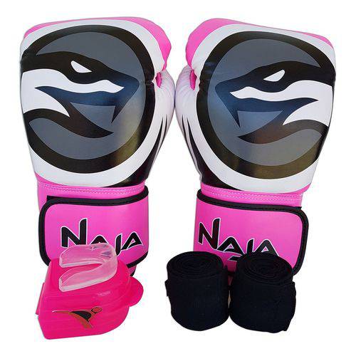 Kit de Boxe / Muay Thai Luva 14oz Bandagem Bucal Feminino - Pink - Colors - Naja