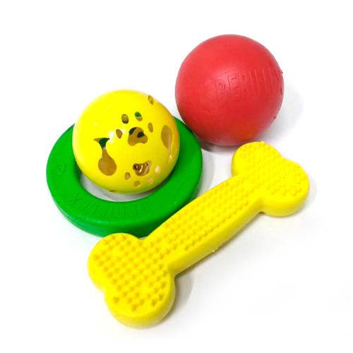 Kit de Brinquedos para Cachorros Beriflex Amarelo, Verde e Vermelho
