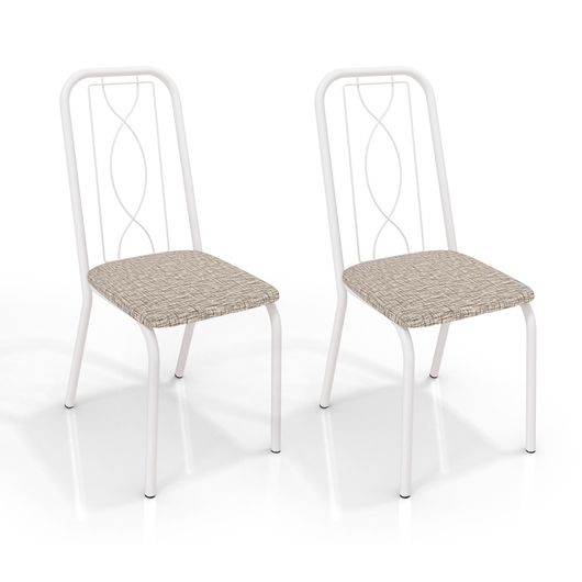 Kit de Cadeiras com 2 Unidades, Branco Fosco, Assento Linho Marrom, Austria III
