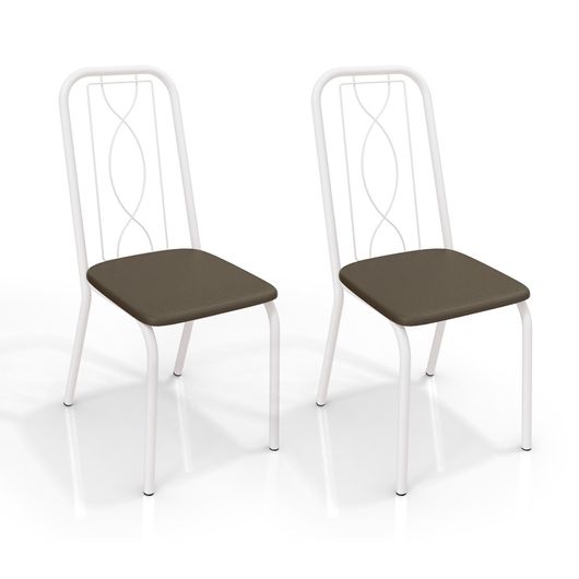 Kit de Cadeiras com 2 Unidades, Branco Fosco, Assento Marrom, Austria III