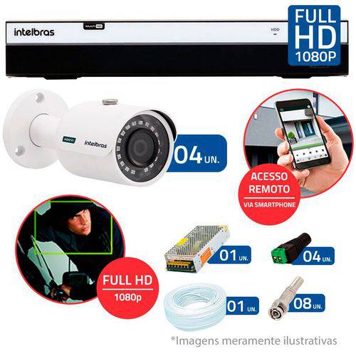 Kit de Câmeras de Segurança - DVR Intelbras 3008 MHDX + 4 Câmeras Infra VHD 3230 G4