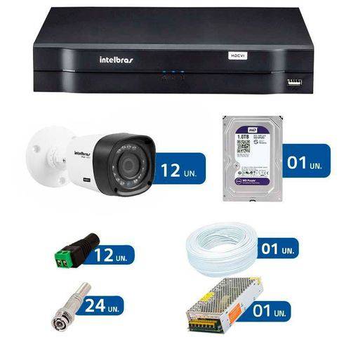 Kit de Câmeras de Segurança - DVR Intelbras 16 Ch G2 Tríbrido HDCVI + 12 Câmeras Infra VHD 1010B HD