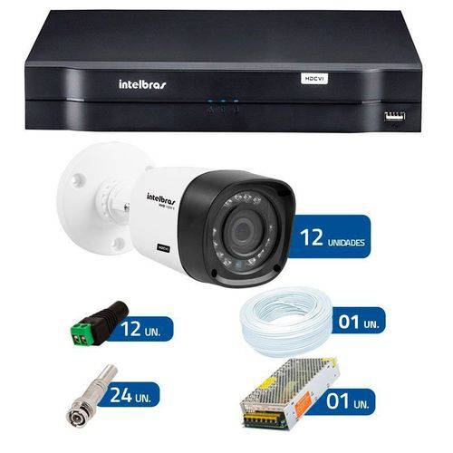 Kit de Câmeras de Segurança - DVR Intelbras 16 Ch Tríbrido HDCVI + 12 Câmeras Infra VHD 1120B G2 HD