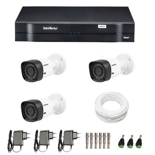 Kit de Câmeras de Segurança - DVR Intelbras 4 Ch G2 Tríbrido HDCVI + 3 Câmeras Infra VHD 1010B HD 72