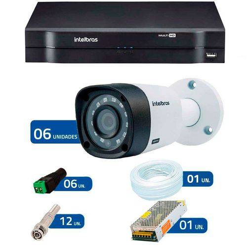 Kit de Câmeras de Segurança - DVR Intelbras 8 Ch G2 Tríbrido HDCVI + 6 Câmeras Infra VHD 3120B G2 HD