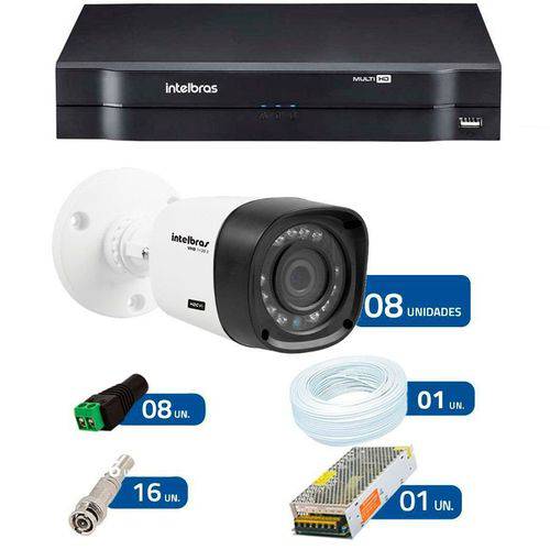 Kit de Câmeras de Segurança - DVR Intelbras 8 Ch G2 Tríbrido HDCVI + 8 Câmeras Infra VHD 3120B G2 H