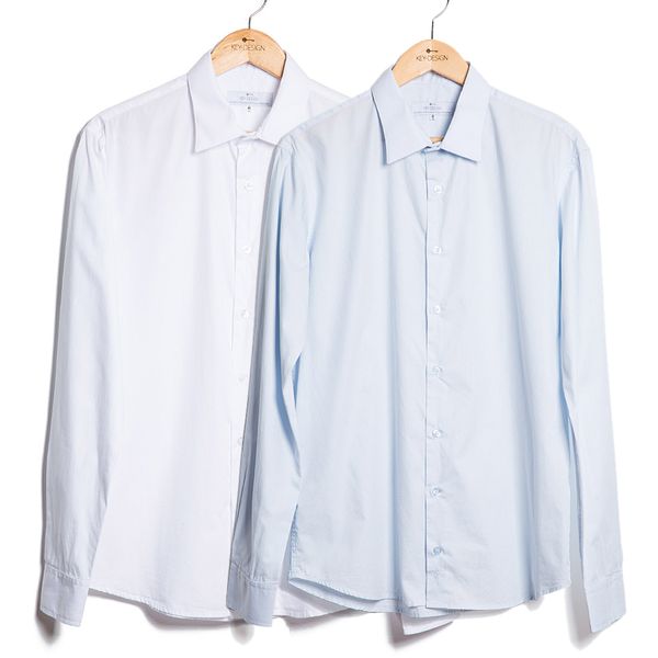 Kit de 2 Camisas de Algodão - Branca e Azul Claro