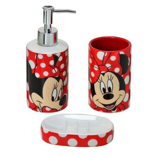 Kit de Cerâmica para Banheiro Minnie Red Dots - 3 Peças