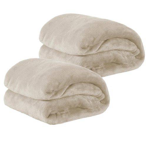 Kit de Cobertores Casal Padrão Manta de Microfilha 02 Peças (toque Aveludado) - Palha