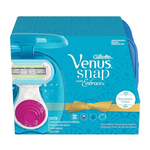 Kit de Depilação Gillette Venus Snap com Embrace com 1 Aparelho Recarregável + 2 Cartuchos + 1 Porta Aparelho + Necessaire