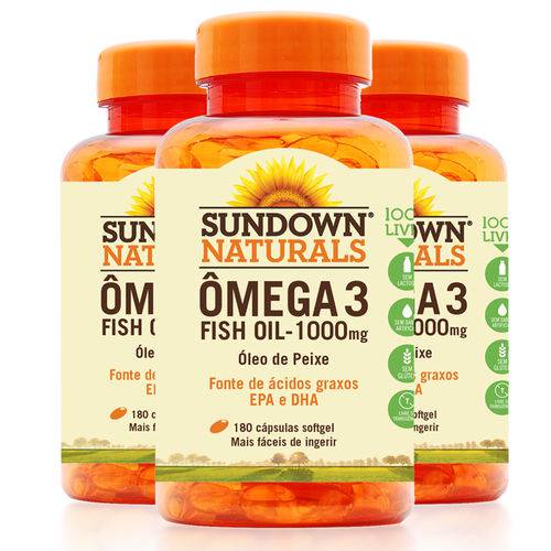 Kit de 3 Fish Oil Óleo de Peixe 1000mg - Sundown Vitaminas - 180 Cápsulas