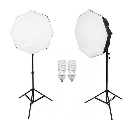 Kit de Iluminação para Estúdio Fotográfico com 2 Octabox de 70cm e Lâmpada de 135w