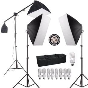 Kit de Iluminação para Estúdio Fotográfico com Softboxes, Girafa e Tripés de Iluminação (110V)