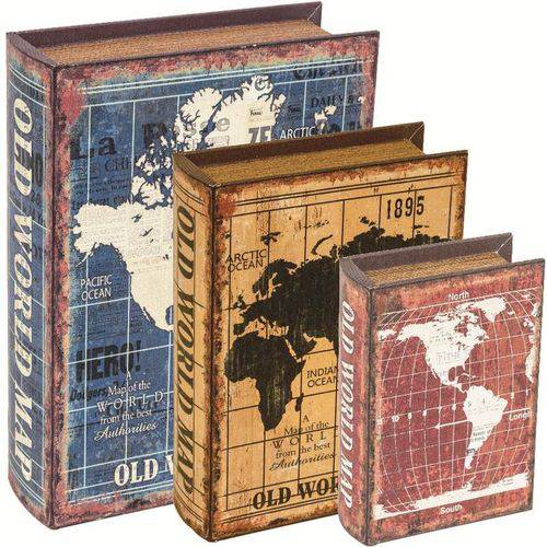 Kit de 3 Livros Caixas Oldworld 6928 Mart