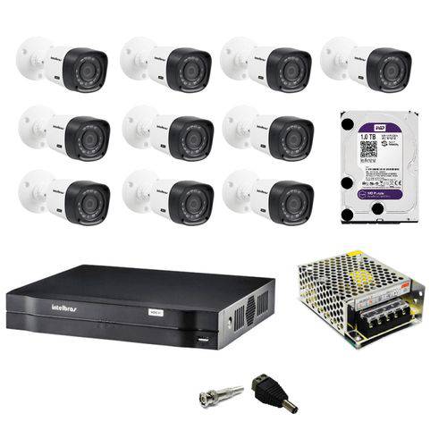 Kit de Monitoramento Intelbras Mhdx 16 Canais C/ 10 Câmeras 1010 Bullet , HD 1 Tera Wd Purple, Fonte, Conectores, Caixa P/conectores e Cabo