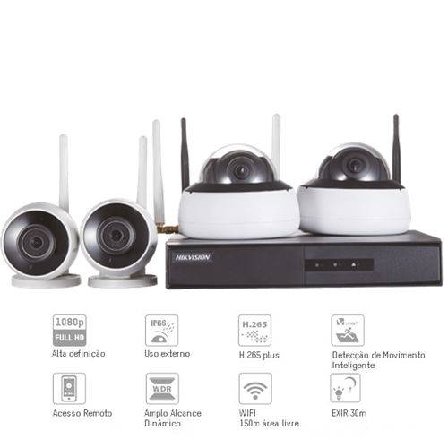 Kit de Monitoramento Wifi Nvr com 04 Câmeras Hikvision NK4W2-1T