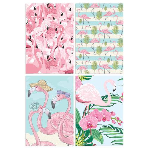 Kit de Placas Decorativas Flamingos Tropicais 4un 20x30cm