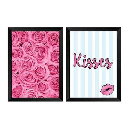 Kit de Quadros Decorativos Pink Kiss 2 Peças