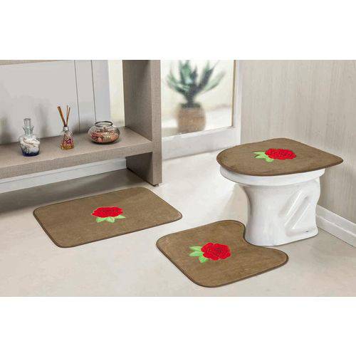 Kit de Tapetes de Banheiro 3 Peças Rosas Standard Castor