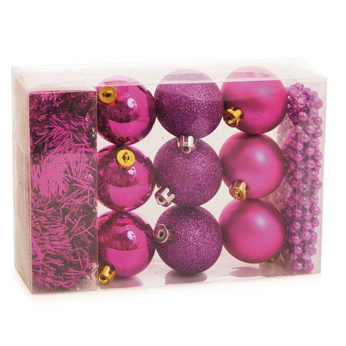 Kit Decoração Árvore de Natal Bola Festão Cordão 11 Pçs Pink