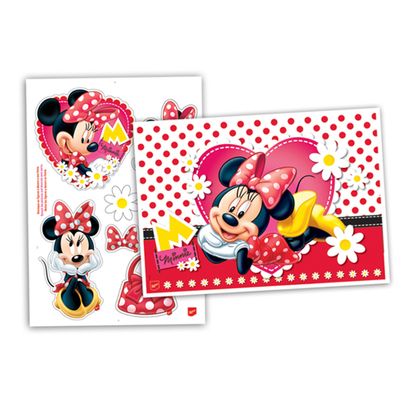 Kit Decorativo Minnie Mouse 1 Painel e 7 Enfeites Disney Regina