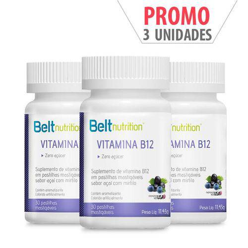 Kit Desconto 3 Un Vitamina B12 Mastigável Açaí e Blueberry