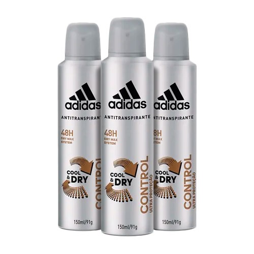Kit Desodorante Adidas Aerosol Masculino Control 150ml 3 Unidades