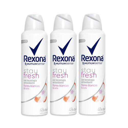 Kit Desodorante Aerossol Rexona Flores Brancas e Lichia 150ml com 3 Unidades Leve + por -