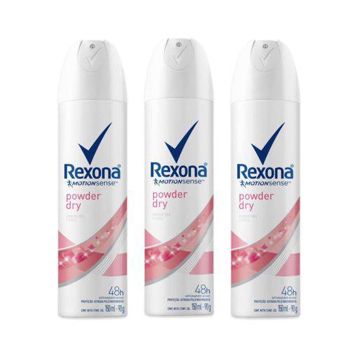 Kit Desodorante Antitranspirante Aerossol Rexona Powder 150ml com 3 Unidades Leve + por -
