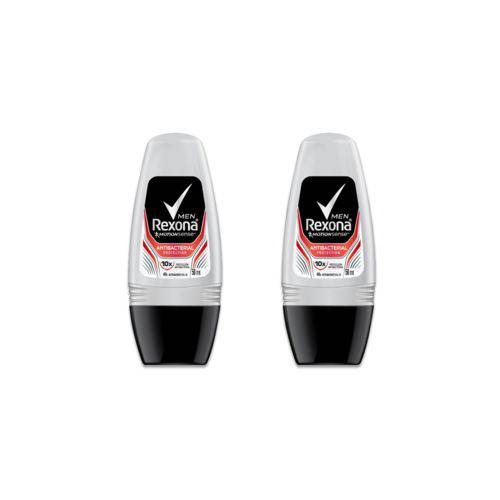 Kit Desodorante Antitranspirante Rollon Rexona Men Antibacteriano 50ml 50% na 2ª Unidade