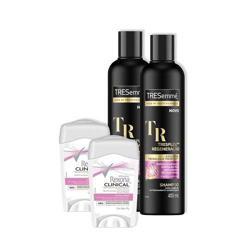 Kit 2 Desodorante Creme Rexona Clinical Women 48g + 2 Shampoo Tresseme Blindagem Platinum 400ml