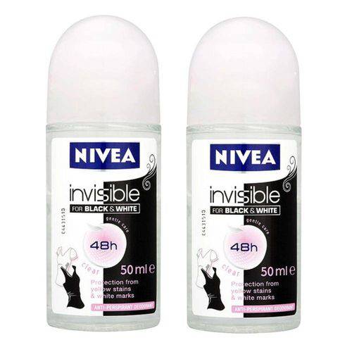 Kit Desodorante Nivea Roll On Black White 50g 2 Unidades
