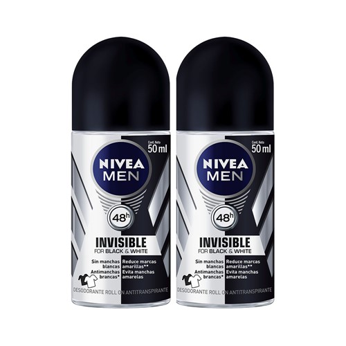 Kit Desodorante Nivea Roll On C/50% Desc.na 2ª Un.Masculino Black & White