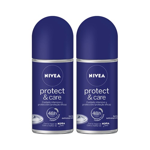 Kit Desodorante Nivea Roll On C/50% Desc.na 2ª Un.Protect & Care