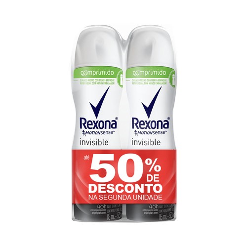 Kit Desodorante Rexona Aero C/2 Comprimido Fem. Antibacterial Invisible (50% de Desconto na 2ªUn.)