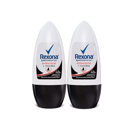 Kit Desodorante Rexona Roll On Women Antibacterial Invisible com 50% de Desconto na 2ª Unidade