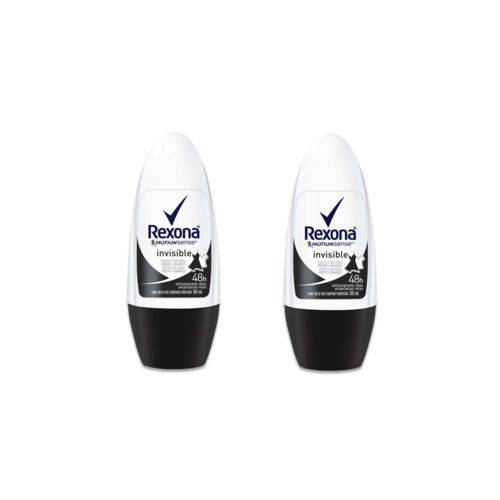 Kit Desodorante Rollon Rexona Invisible Woman 50ml 50% na 2ª Unidade
