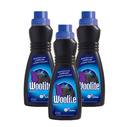 Kit Detergente Líquido Woolite para Roupas Escuras Floral 450ml com 3 Unidades