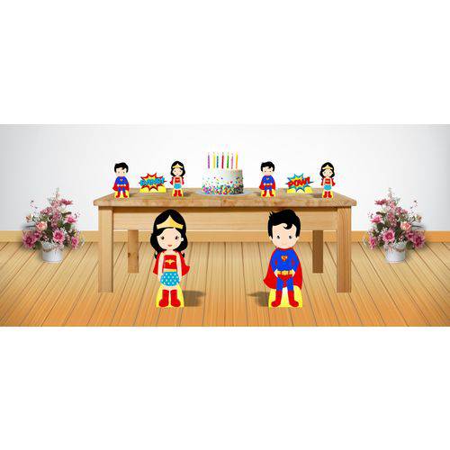 Kit Display de Chão e Mesa Superman e Mulher Maravilha 8 Peças
