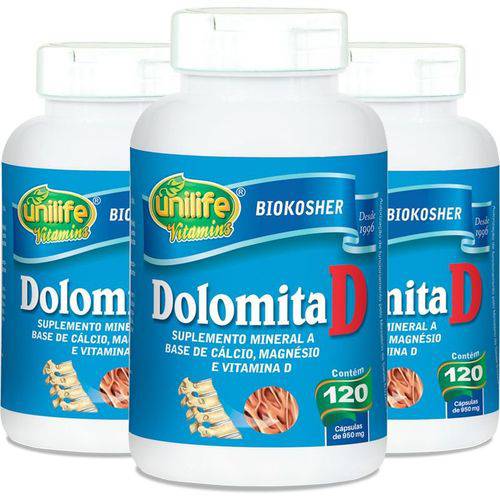 Kit - 3 Dolomita com Vitamina D Unilife 120 Cápsulas