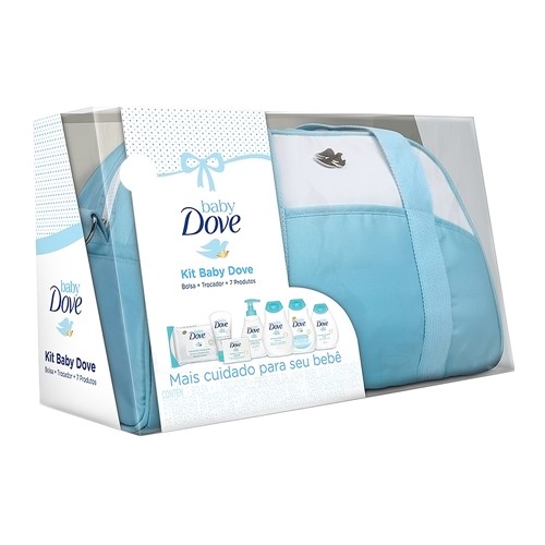 Kit Dove Baby Hidratação Enriquecida com Bolsa Azul + Trocador + 7 Produtos Dove Baby