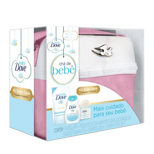 Kit Dove Baby Hidratação Enriquecida Frasqueira Rosa + Shampoo + Refil + Sabonete em Barra