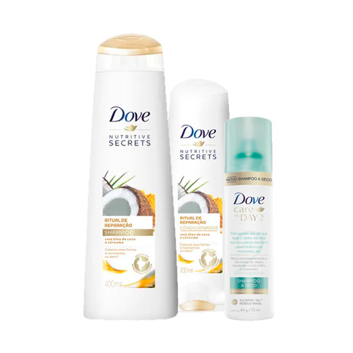 Kit Dove Ritual de Reparação Shampoo 400ml + Condicionador 200ml Ganhe Shampoo a Seco Dove Care On Day 75ml
