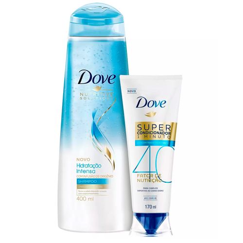 Kit Dove Shampoo Hidratação Intensa Oxigênio 400ml + Super Condicionador 1 Minuto Fator de Nutrição 40 Hidratante 170ml