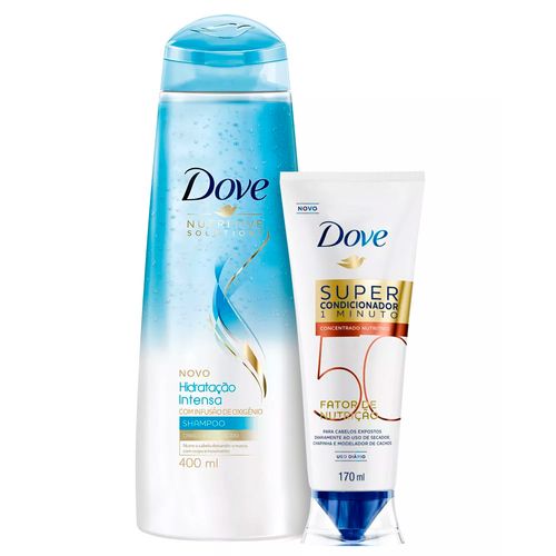 Kit Dove Shampoo Hidratação Intensa Oxigênio 400ml + Super Condicionador 1 Minuto Fator de Nutrição 50 Nutritivo 170ml