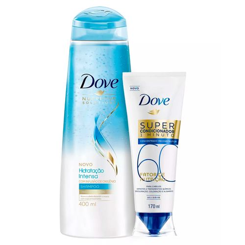 Kit Dove Shampoo Hidratação Intensa Oxigênio 400ml + Super Condicionador 1 Minuto Fator de Nutrição 60 Reconstrutor 170ml